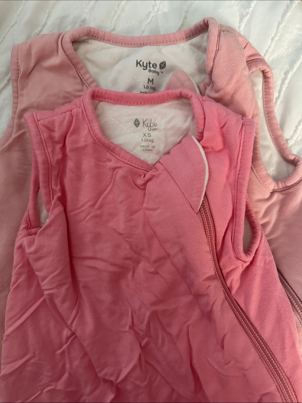 2 Kyte BABY Pink Zipped Sleep Sacks 1.0 TOG rating-  XS and M